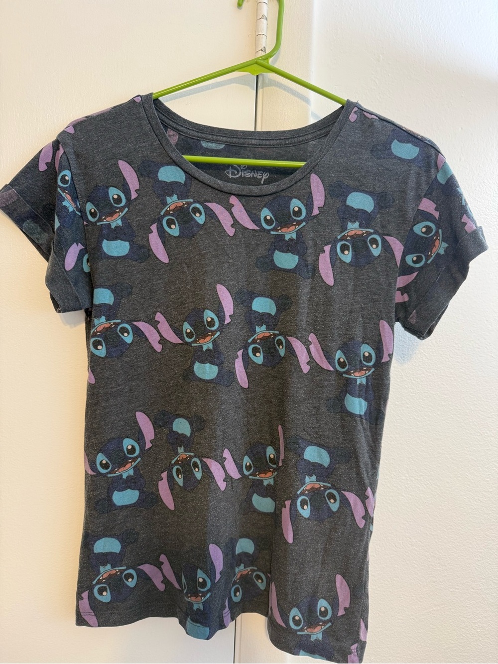 Disney Gray Tee with Blue & Lavender Stitch Print